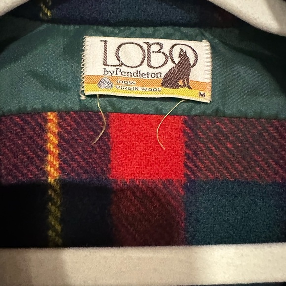 PENDLETON LOBO Vintage Wool Plaid Suede Patch Button Down Shirt Jacket Shacket - Picture 4 of 4